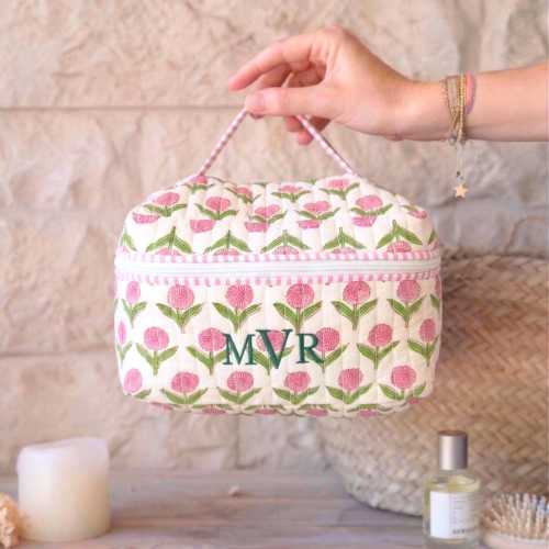 Embroidered Quilted Cotton Train Case