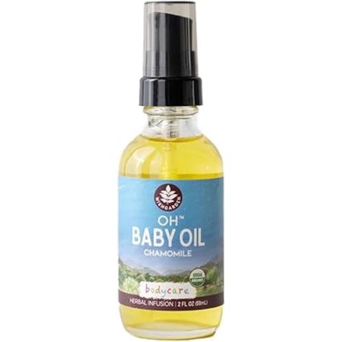 WishGarden Herbs Oh Baby! Chamomile Oil - USDA Certified Organic Baby Oil with Chamomile & Calendula, Moisturizes & Calms Skin Irritations, Baby Massage For Newborn, No Added Fragrance, 2oz
