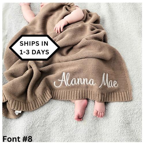Baby Blanket gift, Embroidered Name, Stroller Blanket, Newborn Baby Gift, Soft Breathable Cotton Knit, newborn gift, custom baby blanket.