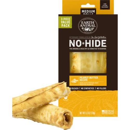 EARTH ANIMAL No-Hide Medium Rolls Long Lasting Natural Rawhide Free Peanut Butter Vegetarian Recipe Dog Chews, 3 count - Chewy.com