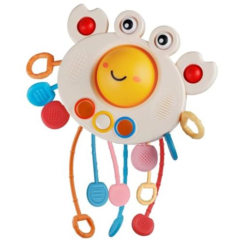 Yummy Baby Products Montessori Sensory Toy for Babies, Silicone Pull String Teething Toy, Perfect for Entertaining Baby While Developing Motor and Sensory Skills (Crab)