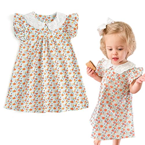 Simplee kids Baby Girls Casual Dress Toddler Smocking Dress Floral Print Sundress for Spring Summer 1-6 Years