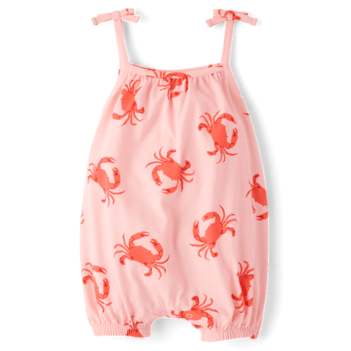Baby Girls Crab Tie Shoulder Romper - Pink