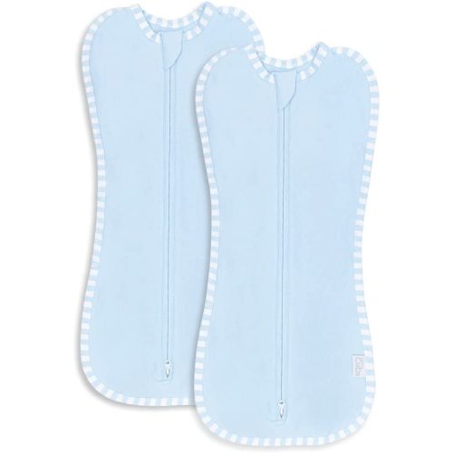 Comfy Cubs Swaddle Blanket Baby Girl Boy Easy Zipper Wrap 2 Pack Newborn Infant Sleep Sack (Large 3-6 Months, Blue)
