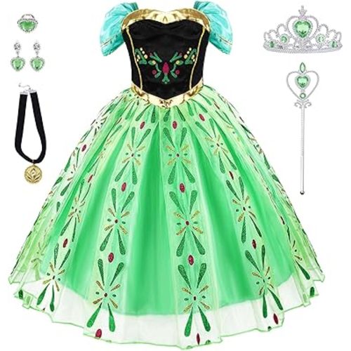 AHLPO Anna Dress Princess Elsa Dress Up for Girls Halloween Cosplay Princess Anna Costume Elsa Fancy Dress Birthday Outfit