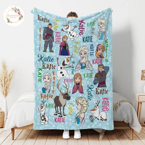 Personalized Disney Frozen Blanket, Custom Name Disney Blanket, Princess Elsa Blanket, Disney Birthday Girl Gift, Kids Disney Blanket