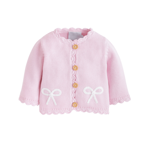 Little English Crochet Cardigan Pink Bow - Spoiled Sweet Boutique - Spoiled Sweet Boutique