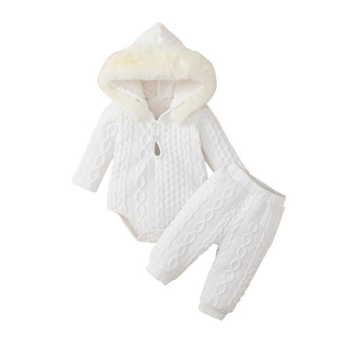 MINKIDFASHION Baby Clothing Sets Girls Hooded Long Sleeve Romper and Pants Outfit White 0-3 Months