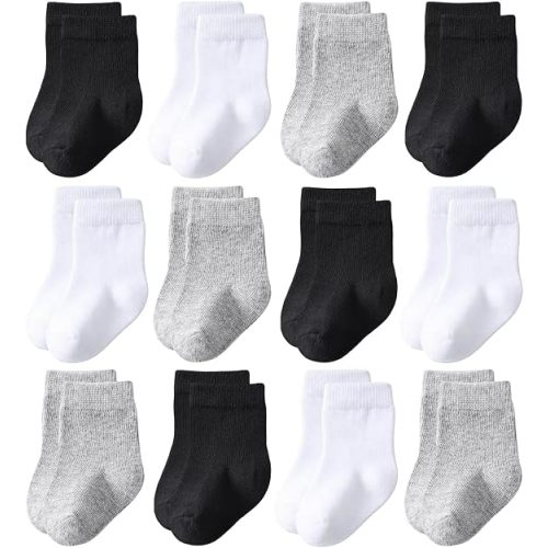 Baby Crew Socks 12-Pack Cotton Newborn Baby Boys Girls Socks 0-3T
