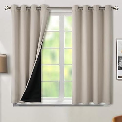 BGment Thermal Insulated 100% Blackout Curtains 45 Inch Length 2 Panels, Total Light Blocking Curtains for Bedroom, Grommet Window Drapes with Thick Black Liner, 52 Inch Wide Each Panel, Cashmere