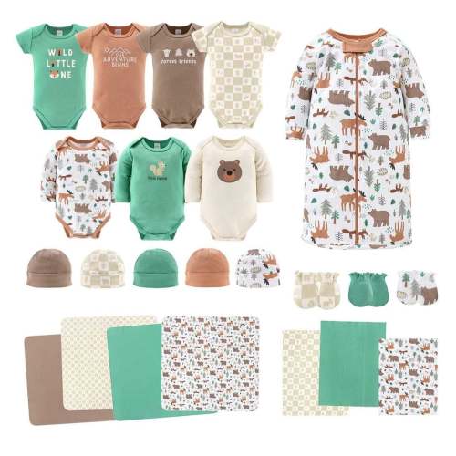 The Peanutshell Woodland Animals Newborn Layette Set for Baby Boy, 23-Pieces, 0-3 Months - Brown