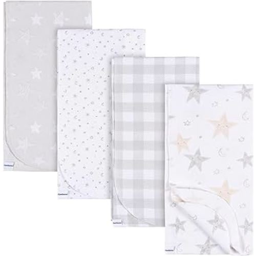 Gerber Unisex Baby 100% Cotton Flannel Receiving Blankets 30x30 Inches (Pack of 4), Celestial, One Size