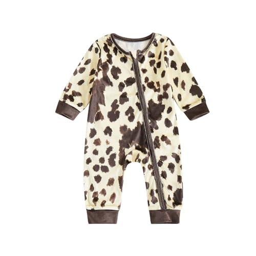 Western Baby Girl Clothes Horse Print Cow Romper Zipper Long Sleeve Jumpsuit Infant Cowgirl Outfit Summer Clothes
