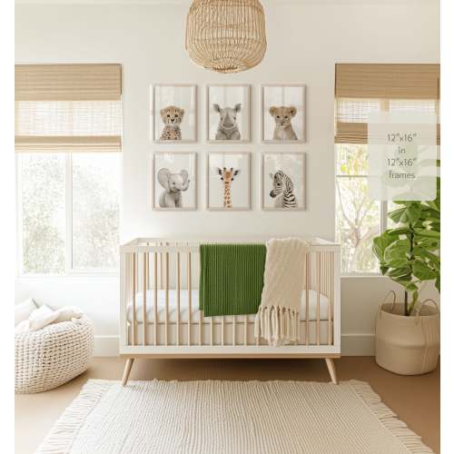 Baby Safari Animals Nursery Decor - African Animals Set of 6 Prints - 12x16 Shipped Print (unframed) (6) - African Animals Set of 6 Prints – The Crown Prints