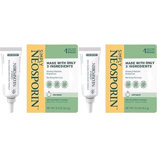 Neosporin Simply Formula 3-Ingredient First Aid Antibiotic-Ointmentand Wound Care Treatment with Bacitracin Zinc & Polymyxin B Sulfate, Preservative, Paraben and Neomycin-Free, 0.5 oz (Pack of 2)