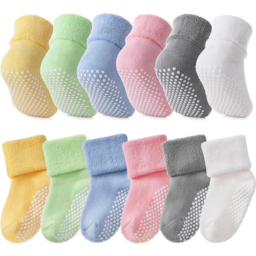 SDBING Baby Boys Girls Grips Socks Infant Toddlers Kids Non Slip Warm Thick Cotton Ankle Crew Socks with Grippers