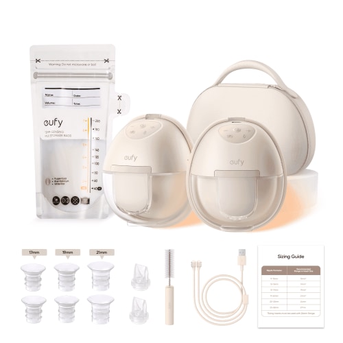eufy Heated Wearable Breast Pump S1 Pro with Wireless Charging Case and Milk Storage Bag (120 Pieces), Electric Hands-Free with Industry-Leading HeatFlow Tech, in-Bra Use