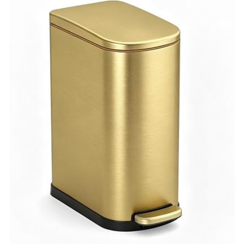 SYNCVIBE Bathroom Trash Can with Soft Close Lid 3.5 Gallon Gold