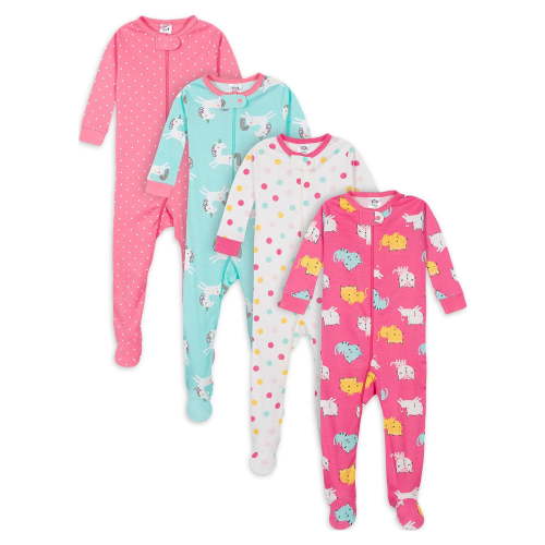 Gerber Baby & Toddler Neutral Snug Fit Footed Cotton Pajamas, 4-Pack, Sizes 0/3 Months-5T