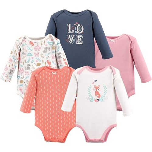Hudson Baby baby-girls Cotton Long-sleeve Bodysuits 5-pack