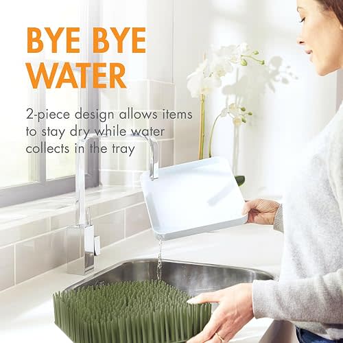 Boon Lawn Countertop Baby Bottle Drying Rack with Antimicrobial Tray - Baby Bottle Rack and Organizer - Baby Feeding Essentials - Sage - 13.5 x 11 x 2.5
