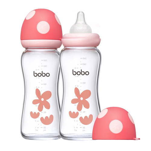 YOHKOH Glass Baby Bottles, Natural Response Nipple, 8.8 oz 2pk
