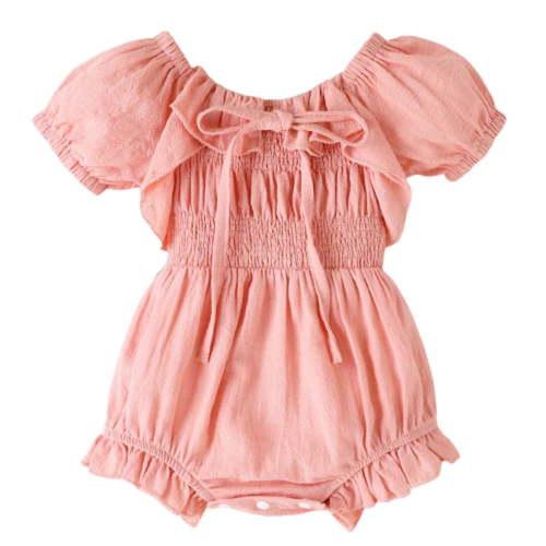 Odeerbi Infant Dress Baby Infant Girls Tulle Dress Baby Clothes Summer Cute Embroidery Bowknot Jumpsuit Mesh Princess Puff Sleeve Dress Pink