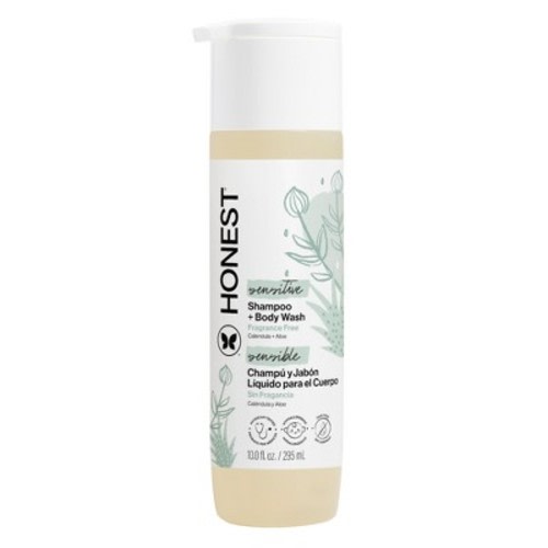 The Honest Company Sensitive Shampoo + Body Wash Fragrance Free - 10 fl oz: 2-In-1 Gel for All Hair Types, Daily Cleansing