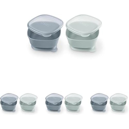 NUK for Nature Suction Bowl and Lid, Leak-Proof Lid, Microwave, Freezer, & Top Rack Dishwasher Safe, BPA-Free (Pack of 4)