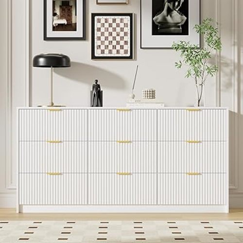 Large White Dresser with 9 Drawers, 63" Wide Dressers & Chests of Drawers with Large Capacity Storage, Storage Dressers for Bedroom, Hallway, Long Modern Dresser TV Stand