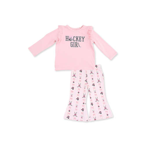 Long Sleeve Ruffle Tee and Baby Bells, Bowtiful Hockey Stripe