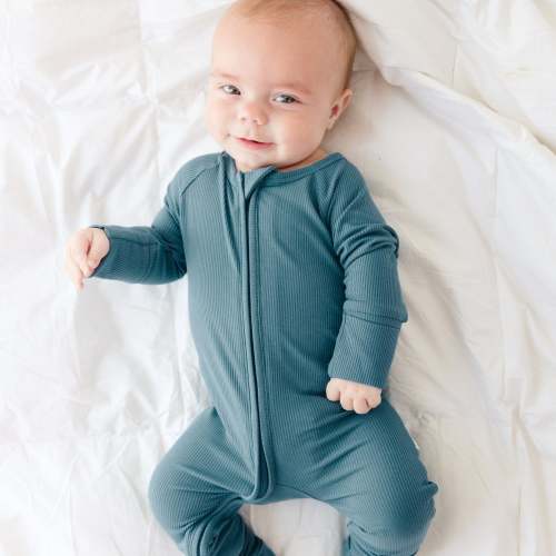 Midnight Teal Small Ribbed Zip Romper
