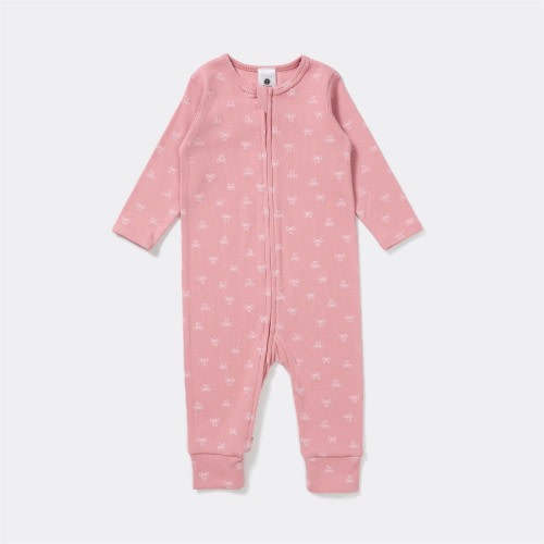 Dymples Baby Bow Print Rib Coverall - Rose