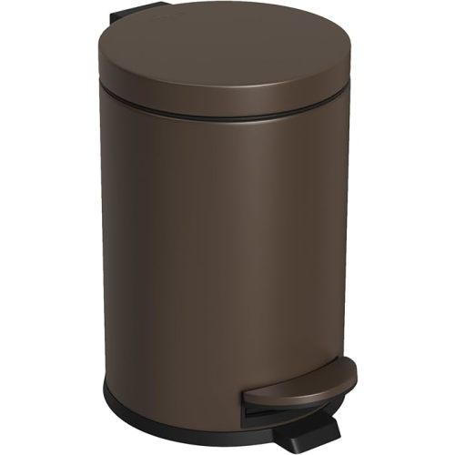 Cesun 1.2 Gallons Small Brown Trash Can, Bathroom Garbage Can with Lid and Foot Pedal, Mini Round Wastebasket for Bathroom, Bedroom, Office, 4.5 Liters / 1.2 Gallons, Brown