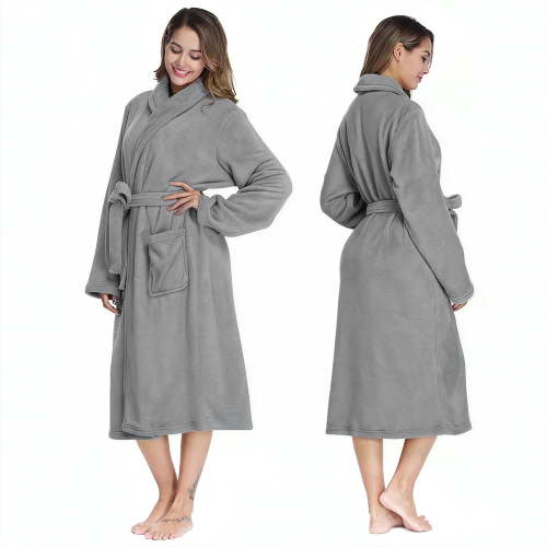 Women’s Fleece Robes, Soft Plush Knee Length Bathrobe with Shawl and Side Pockets, Comfy Fast Dry Robes for Women, Female Robes for Family Pajama,SPA, Size M, Gray