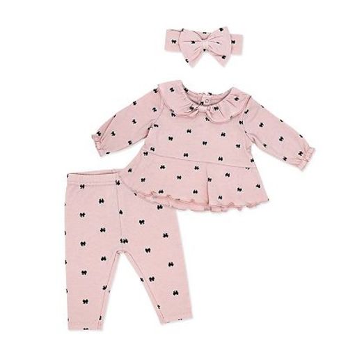 Baby Girls Tiny Bows 3 Piece Top, Leggings, and Headband Set