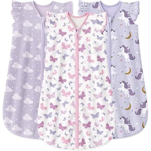 Yoofoss Baby Sleep Sack 6-12 Months Baby Wearable Blanket 100% Organic Cotton 2-Way Zipper TOG 0.5 Toddler Sleeping Sack 3 Pack, Lightweight Sleep Sacks for Babies(Medium)