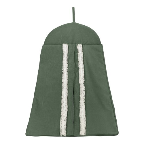 Dark Green Boho Chic Girl Boy Unisex Nursery Crib Bedding Set Solid Sage Hunter Ivory Bohemian Linen Macrame Modern Farmhouse
