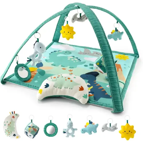 The Peanutshell Unisex Baby Play Gym & 7-in-1 Play Mat - Playmat Baby Toys 0-6, 6-12 Months Tummy Time Mat with Hanging Toys, Soft Padded Mat for Newborns, Infants - Dino