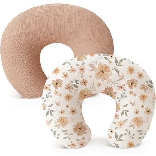 Konssy 2-Pack Muslin Nursing Pillow Covers, Toffee Soft Slipcover for Baby
