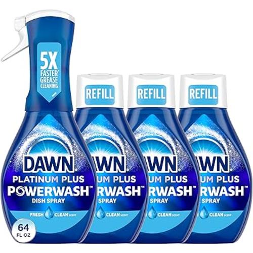 Dawn Platinum Powerwash Dish Spray, Dish Soap Liquid, Fresh Scent Bundle, 1 Spray (16oz) + 3 Refills (16oz each)(Pack of 4)
