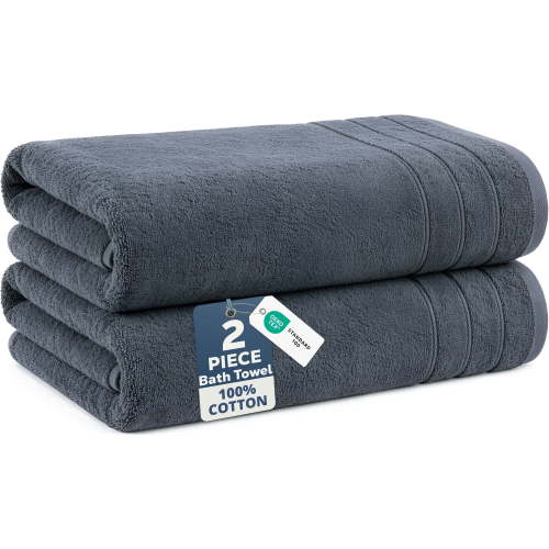 Casa Platino Extra Large Bath Towels Set of 2 - Soft, Quick Dry, Absorbent Ring Spun Cotton Towels for Home, Spa & Travel - Cool Grey