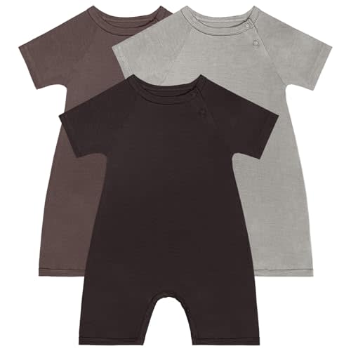 GUISBY Baby Romper 3-Pack Short Sleeve Rayon of Bamboo Bodysuit Set, 0-24M | Ultra-soft rayon of bamboo, breathable comfort, snap closure for easy diaper changes, envelope neckline, sleep & daily wear