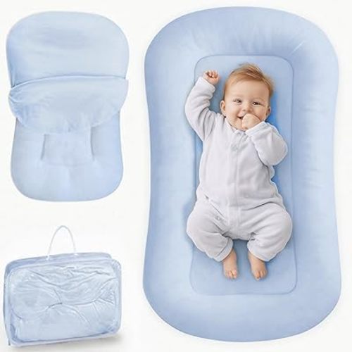 Infant Support Cushion - Baby Lounger for Newborn, 0-24 Months, Breathable Cotton Fabric Infant Support Cushion, Portable Newborn Essentials for Home and Travel, ZumaBlue (Cover Included)