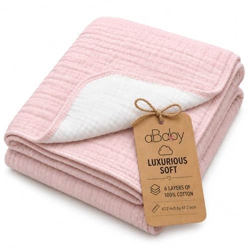 Ababy Cotton Muslin Swaddle Blanket for Baby – Breathable & Soft Receiving Blanket, Lightweight, Perfect Newborn Essential, Extra-Large 47″ × 47″ - Blush Pink