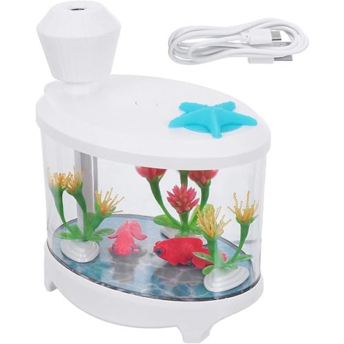 Healifty USB Humidifier Creative Fish Tank Plant Essential Oil Diffuser Household Mini Air Humidifier Night Light for Gifts Home Office Decor