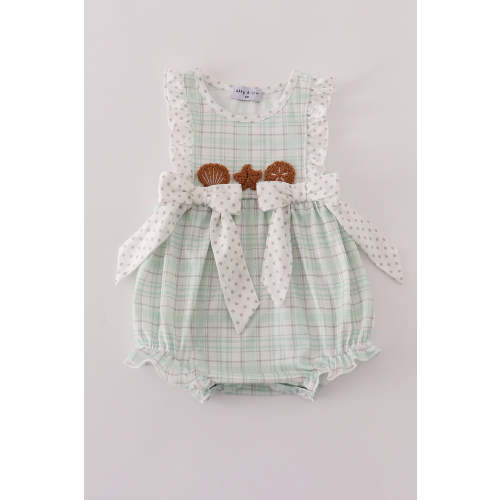 Green plaid sea shell french knot ruffle bubble