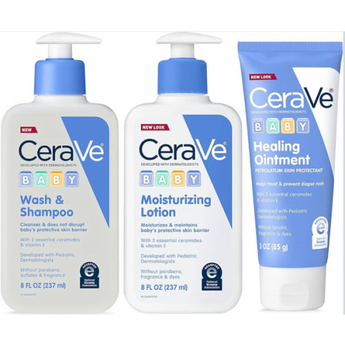 CeraVe Baby Bath Set, 8oz Wash & Shampoo + 8oz Moisturizing Lotion + 3oz Healing Ointment, Fragrance, Parabens, Phthalates, & Tear Free Baby Bath Essentials