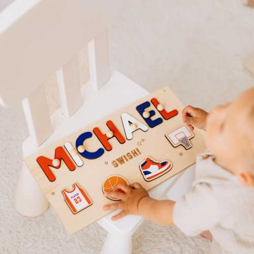 Basketball Name Puzzle Rookie of the Year Birthday Baby Boy Gift Personalized Basketball Board Montessori Toy 1 Year Old First Christmas