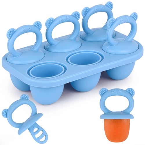 Sakolla Baby Popsicle Molds Mini 6-Cavity Silicone Ice Pop Mold with Sticks Breastmilk Popsicle Molds for Teething Relief Toddler Popsicle Mold for Ice Cream Frozen Yogurt and Fruit Juice (Blue)